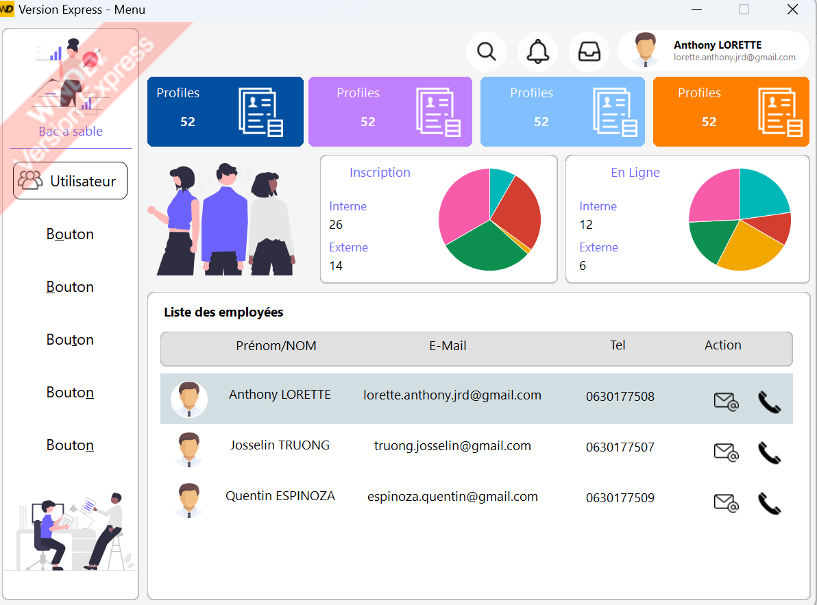 Prévisualisation du projet Windev - Tableau de Bord